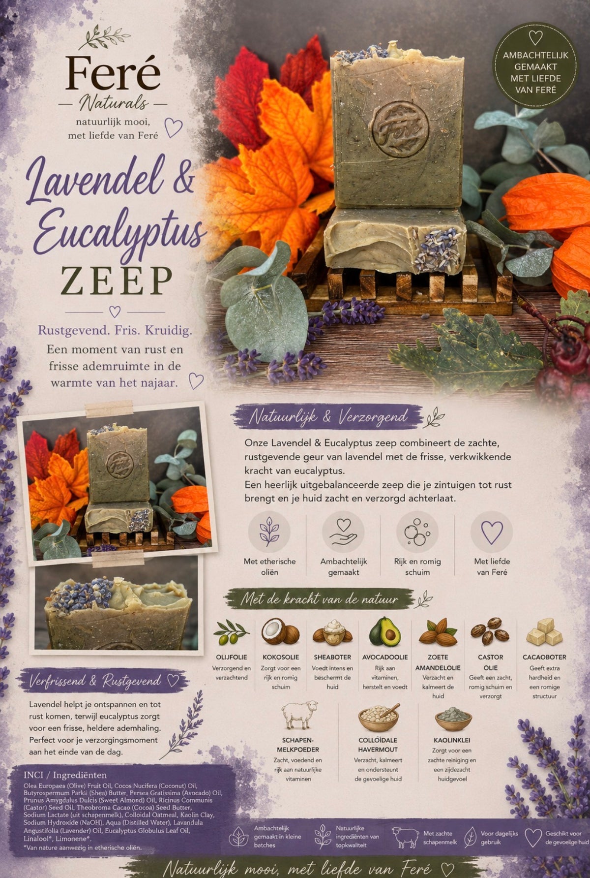 Lavendel & Eucalyptus Zeep 🌿💜
Rustgevend • Fris • Kruidig