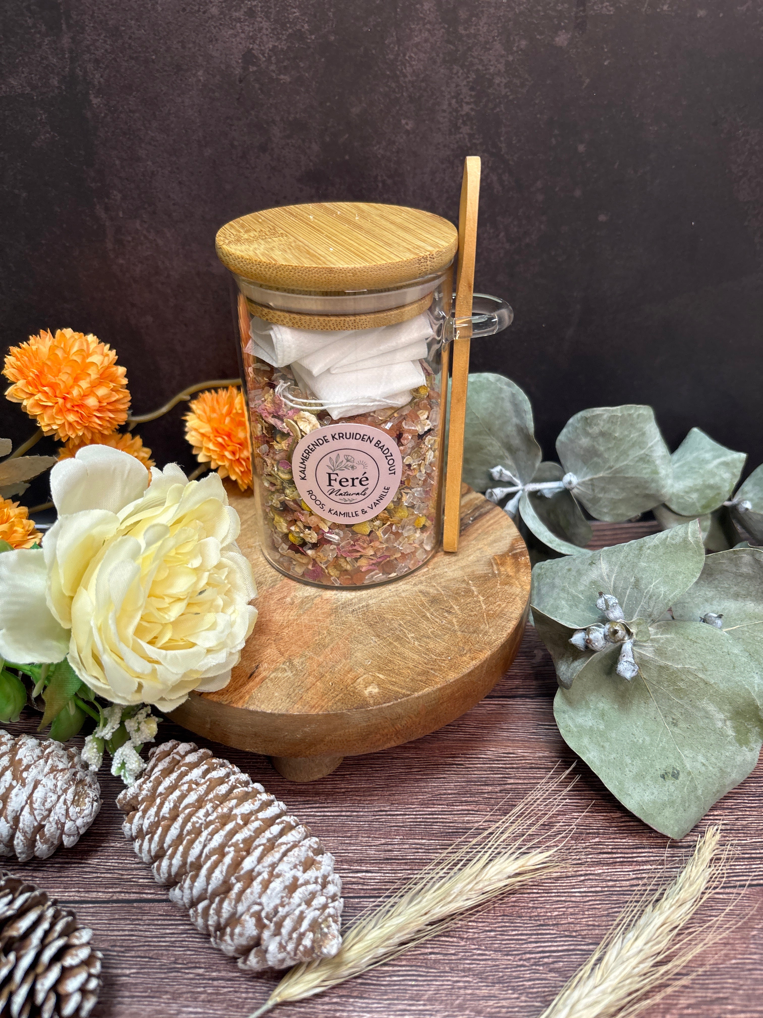 Kalmerende Kruidenbadzout  Roos, Kamille, Vanille