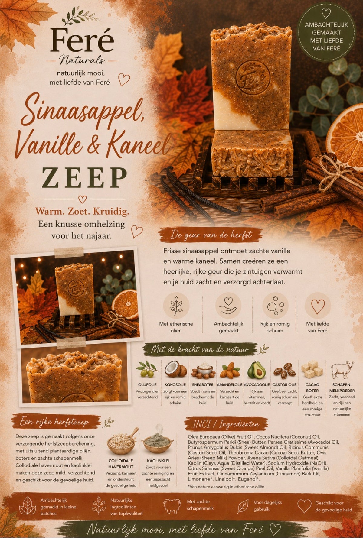 Sinaasappel, Vanille & Kaneel Zeep 🍊🤎🍂
Warm • Zoet • Kruidig