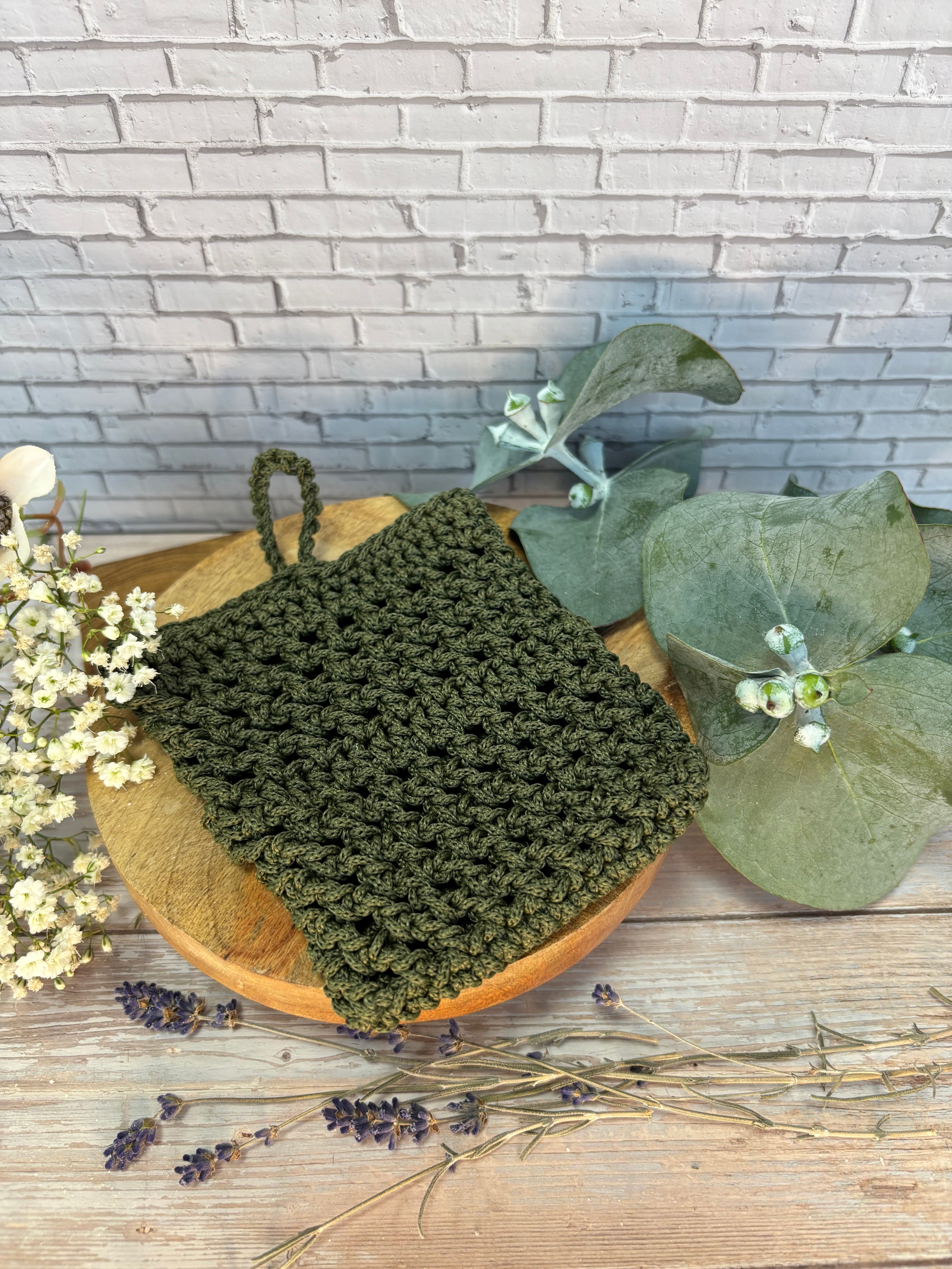 Zeepzakje gehaakt (olijfgroen)