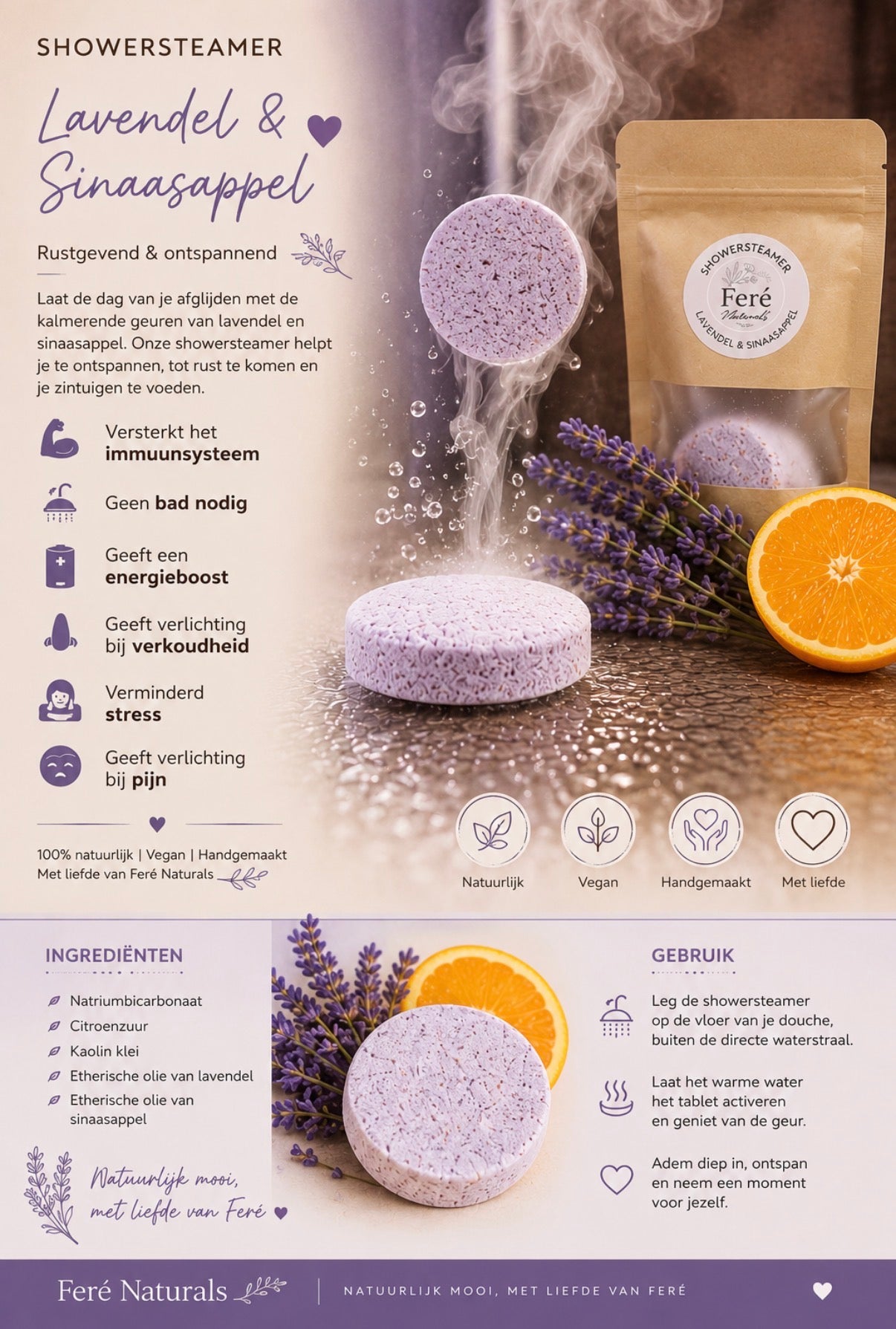 Showersteamer. ☀️ Zomerzon – Sinaasappel & Lavendel