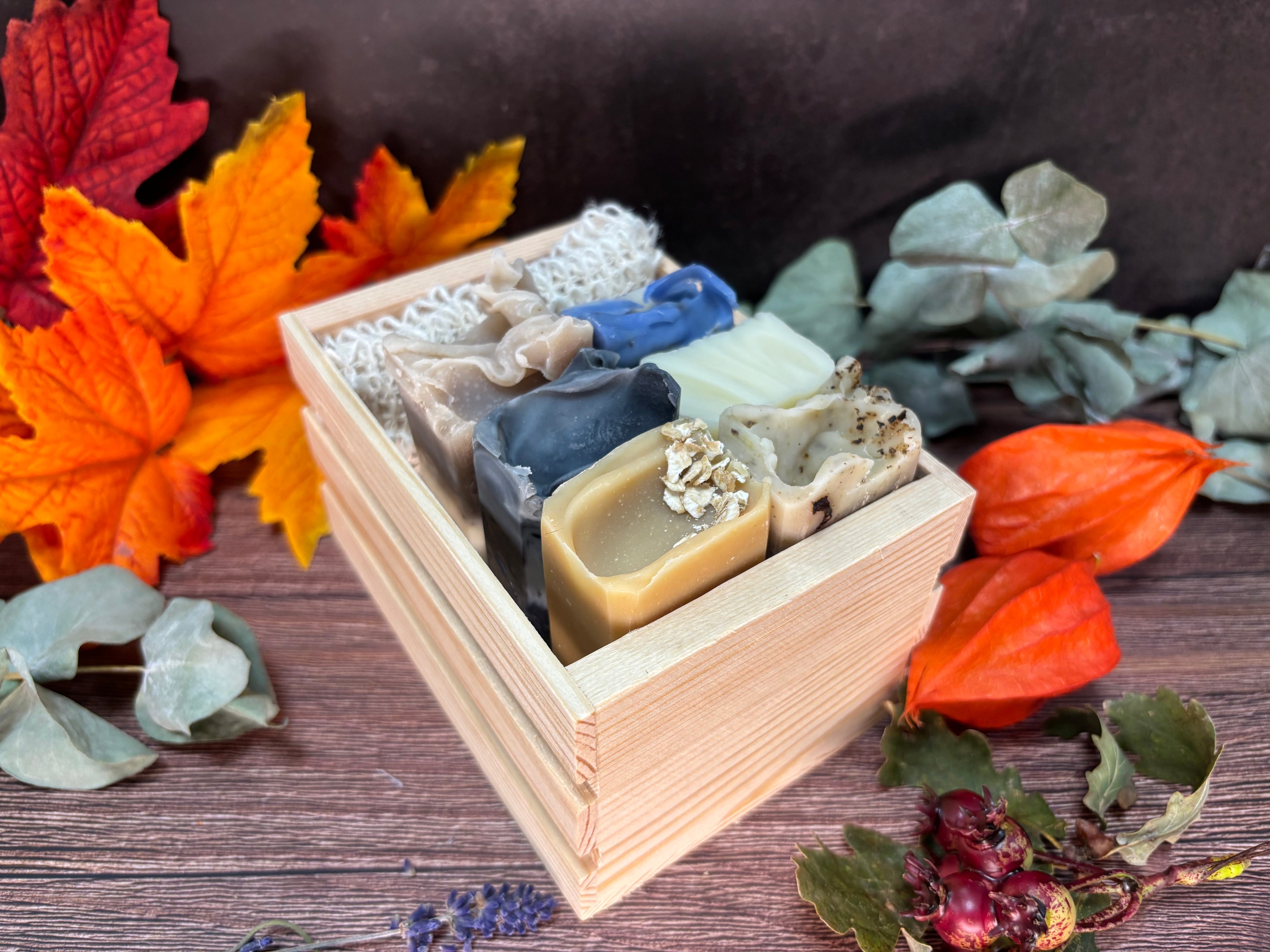 Box met zes halve zepen (65gr.) “Eigen Keuze”