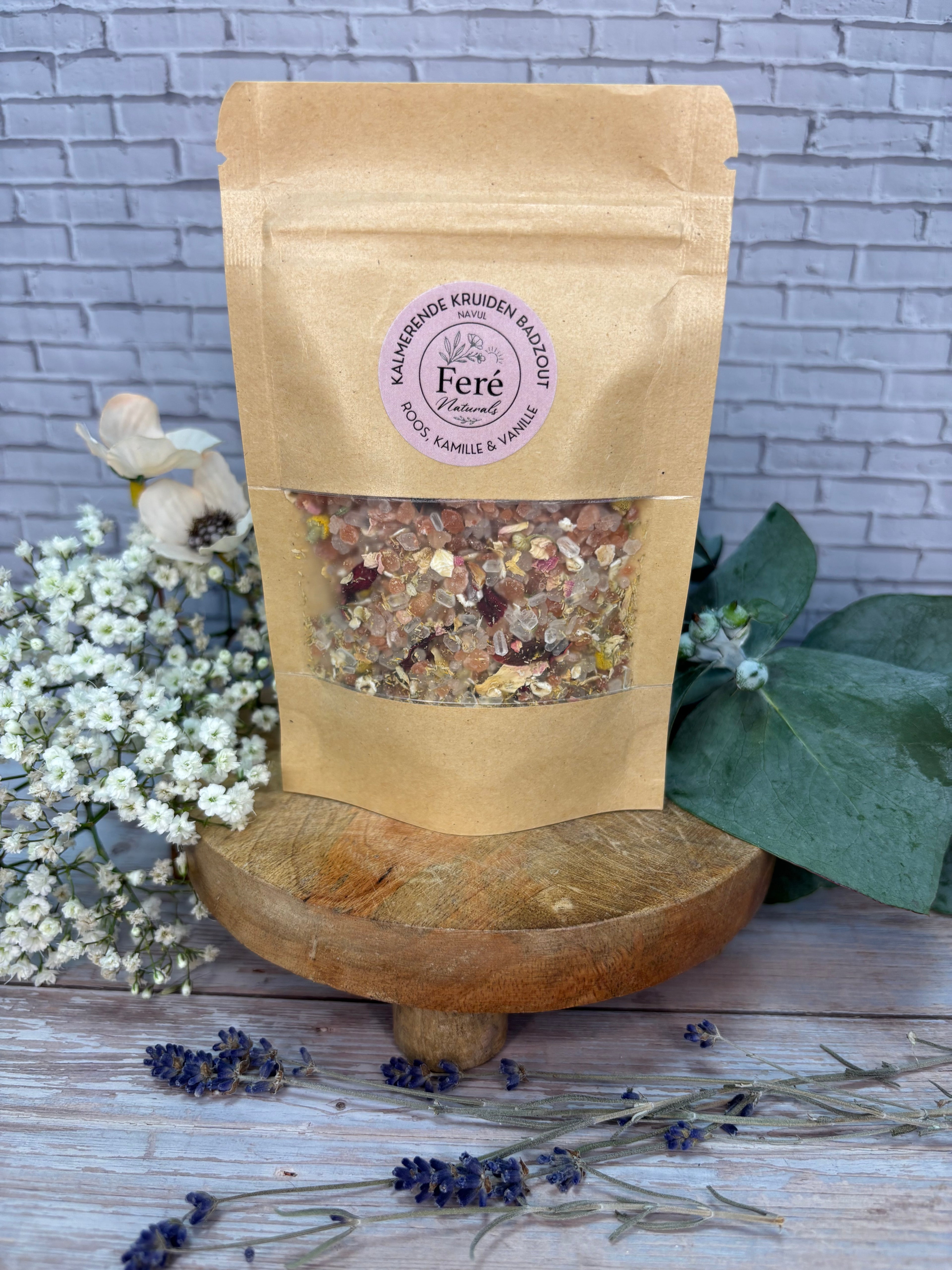 Kalmerende Kruidenbadzout   Roos, Kamille, Vanille (Navul)